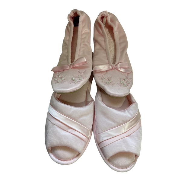 Isotoner Madye's Pink Satin Slippers Set Small Open Toe Ballet Flats Small - Picture 1 of 6